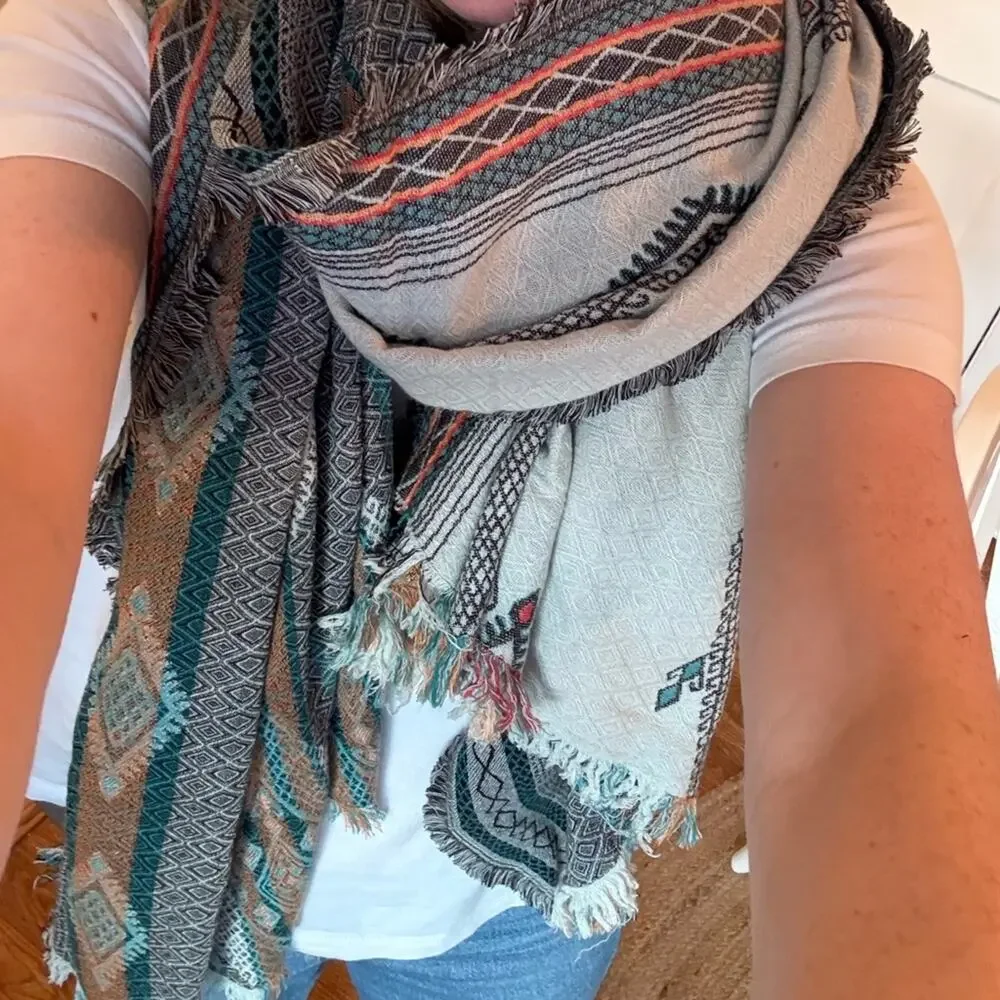 Zara Teal Bohemian Blanket Scarf